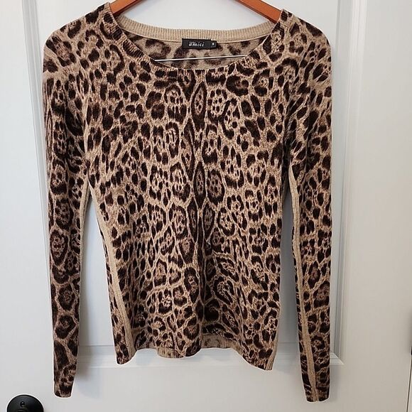 Pure Amici 100% Cashmere Sweater Womens Size S Animal Print Pullover - Picture 1 of 7